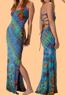 Womens Tie Dye String Tie Down Back Maxi Dress - HalfMoonMusic