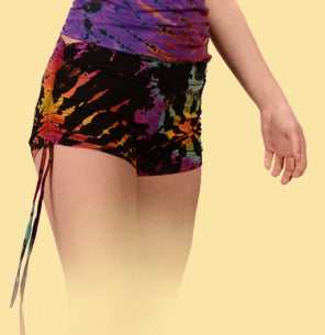 Womens Spandex Tie Dye Shorties With Side Pulleys - HalfMoonMusic