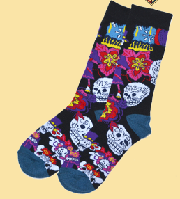 Day Of The Dead Skull & Flowers Socks - HalfMoonMusic