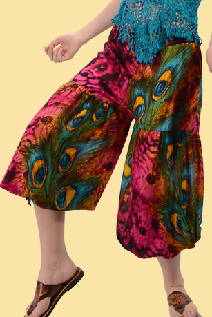 Womens 2-Way Feather Print Harem/Palazzo Pants - HalfMoonMusic