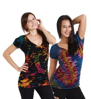 Womens Short Sleeve Spandex Scrunchy Front Top - HalfMoonMusic