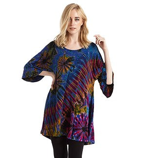 Womens Spandex Long Sleeve Tie-Dye Loose Fit Tunic - HalfMoonMusic