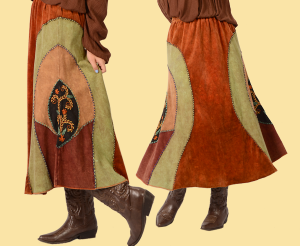 Ladies Velvet Panel Skirt W/ Side Embroidery - HalfMoonMusic