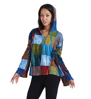 Womens Viscose Long Sleeve Patchwork Hoodie - HalfMoonMusic