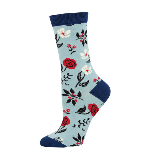 Womens Floral Motif Crew Socks - HalfMoonMusic