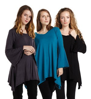 Womens Long Sleeve Spandex Solid Color Tunic - HalfMoonMusic