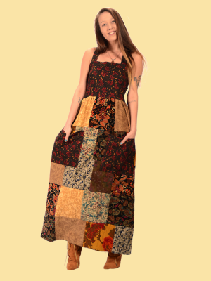 Womens Patchwork Recycled Do It Again Open Back Cord Dress - HalfMoonMusic