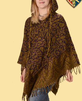 Brushed Acrylic Fringed Paisley Hood Poncho - HalfMoonMusic