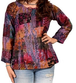 Womens Tie-Dye Patchwork Blouse - HalfMoonMusic