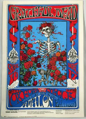 Grateful Dead Family Dog Skeleton Roses Poster - HalfMoonMusic