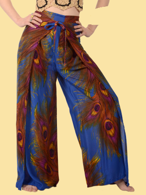 Womens Rayon Free Lovin' Feather Print Wrap Pants - HalfMoonMusic