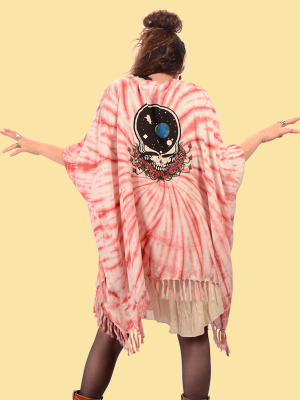 Womens Grateful Dead Space Face Tie-Dye Kimono - HalfMoonMusic