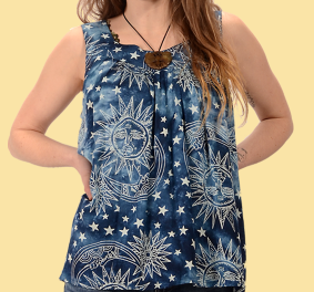 Womens Celestial Print Sleeveless Blouse Top - HalfMoonMusic