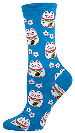 Womens Lucky Cat Crew Socks - HalfMoonMusic