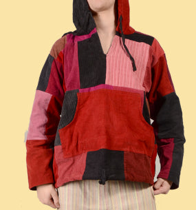 Patchwork Corduroy Baja Hoodie - HalfMoonMusic