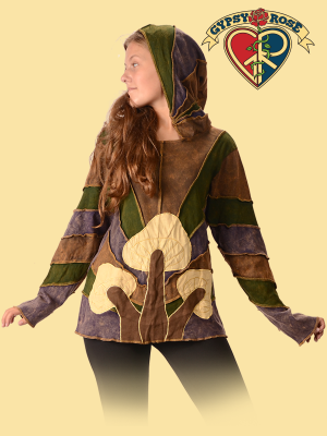 Cotton Stonewash Mushroom Appliqué Hoodie with Fairy Hood - HalfMoonMusic