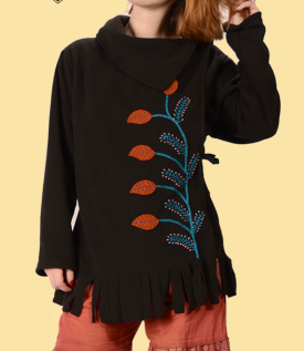 Embroidered Applique Leaf Fleece Jacket - HalfMoonMusic