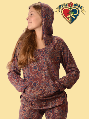 Rayon Spandex Paisley Hooded Top - HalfMoonMusic