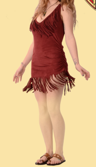 Vegan Side Cinch Faux Suede Mini Dress with Fringe - HalfMoonMusic