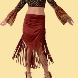 Womens Vegan Stretchy Pseudo Suede Fringe Skirt - HalfMoonMusic