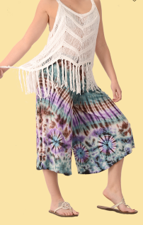 Electric Nights Tie Dye Spandex Blend Gaucho Pants - HalfMoonMusic