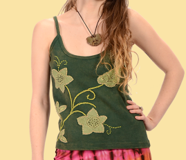 Womens Rising Vine Applique Sleeveless Top - HalfMoonMusic