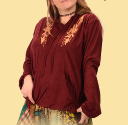 Womens Vegan Suede Embroidered Hoodie - HalfMoonMusic