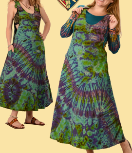 Womens Electric Lady Tie Dye Cotton Jumper Dress - HalfMoonMusic