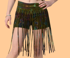Womens Tie Dye Spandex Blend Long Fringe Shorts - HalfMoonMusic