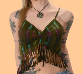 Womens Electric Lady Tie-Dye Frindge Midriff Scrunch Top - HalfMoonMusic