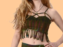 Womens Electric Lady Tie-Dye Fringe Halter Top - HalfMoonMusic