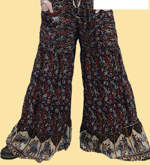 Indian Print Rayon Wide Legged Womens Pants - HalfMoonMusic