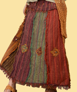 Womens Mirror Work Over Dyed Patchwork Skirt - HalfMoonMusic