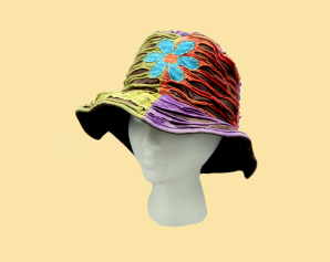 Cotton Strippy Flower Bucket Hat - HalfMoonMusic