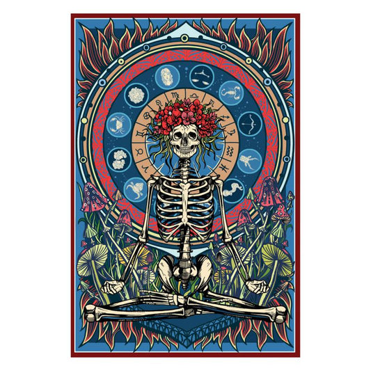 Meditation Skull and Roses 60"x90" Tapestry - HalfMoonMusic