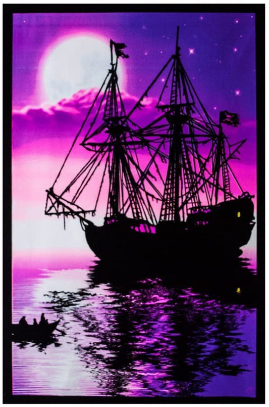 Moonlit Pirate Ghost Ship Blacklight Poster - HalfMoonMusic