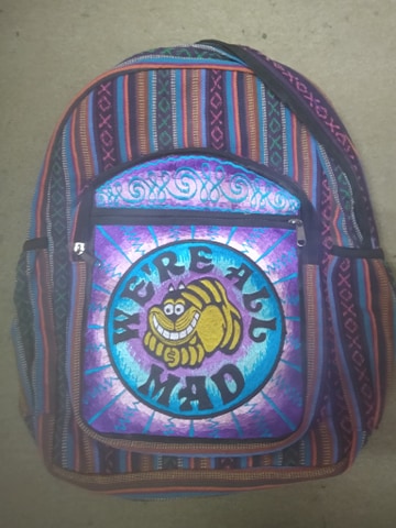 We're All Mad Here Cheshire Cat Hand Embroidered Backpack - HalfMoonMusic