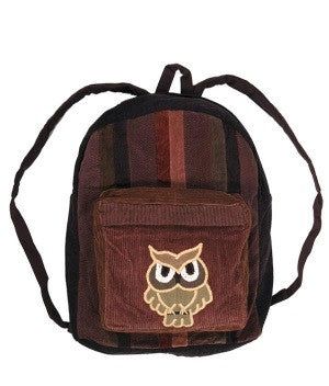 Owl Patchwork Corduroy Backpack - HalfMoonMusic