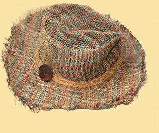 Woven Hemp Hat with Wooden Button - HalfMoonMusic