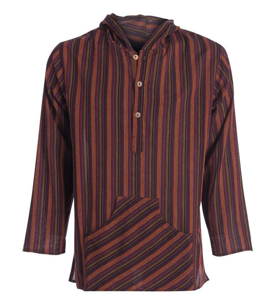 Mens Striped Cotton Button Hood Long Sleeve Shirt - HalfMoonMusic