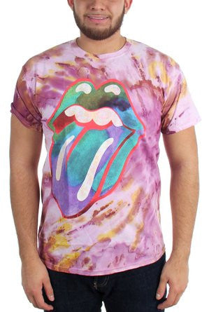 Mens Rolling Stones Multi-Colored Tongue Tie-Dye T-Shirt - HalfMoonMusic