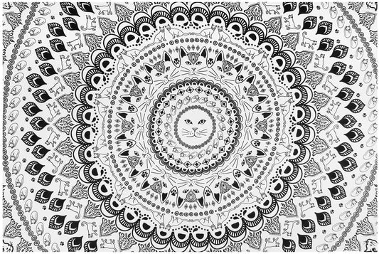 Cat Black & White Tapestry Tablecloth - HalfMoonMusic