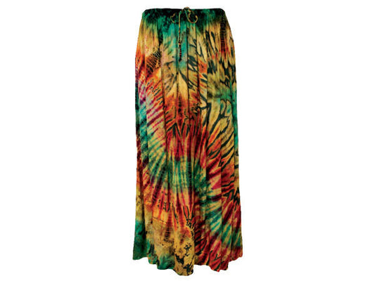 Women Tie Dye Rayon Broom Skirt - HalfMoonMusic