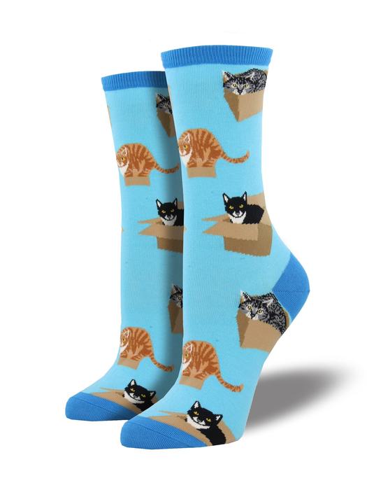 Women's Cat In Box Crew Socks - HalfMoonMusic