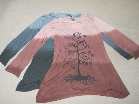 Tree Faded Dye Long Sleeve Womens Tunic Top - HalfMoonMusic