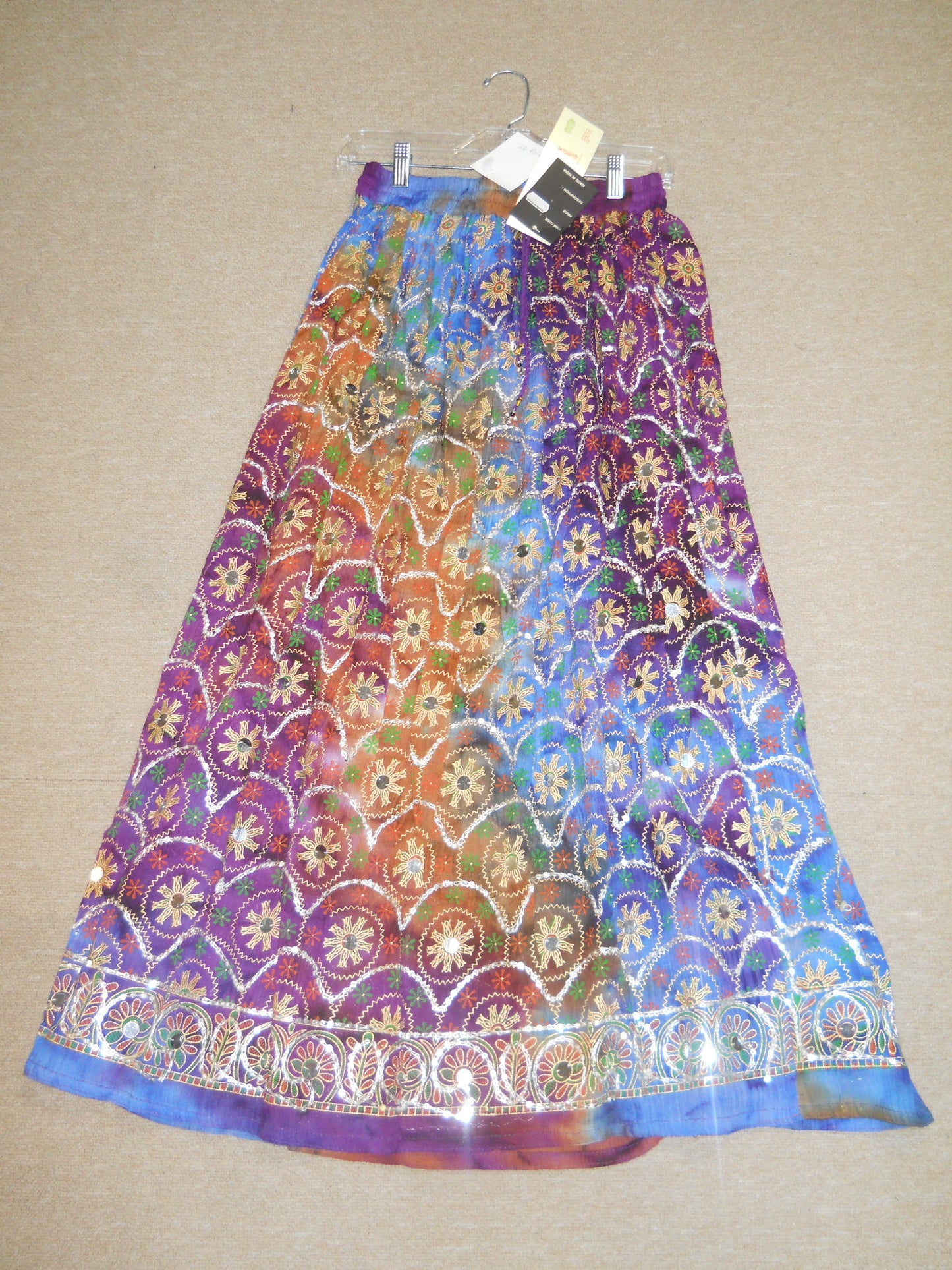 tie dye sequence floral long skirt - HalfMoonMusic