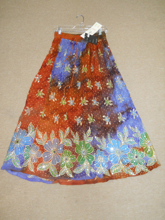 tie dye sequence floral long skirt - HalfMoonMusic