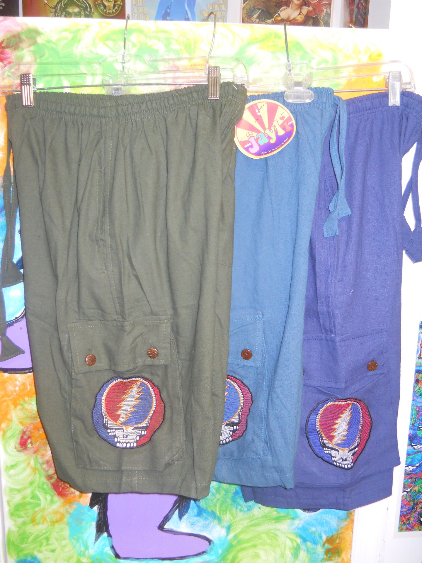 Mens Grateful Dead Steal Your Face Cotton Cargo Shorts - HalfMoonMusic