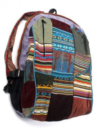 Tribal and Tie Dye Corduroy Patchwork Backpack - HalfMoonMusic