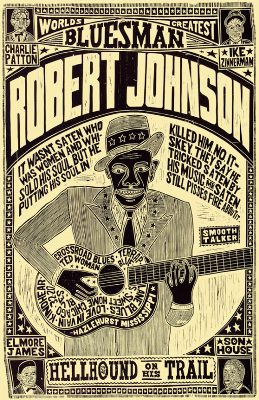 11x17 Robert Johnson Yellow Countertop Poster - HalfMoonMusic